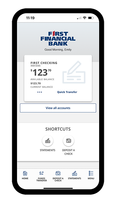 Imagen de la app móvil First Checking para banca