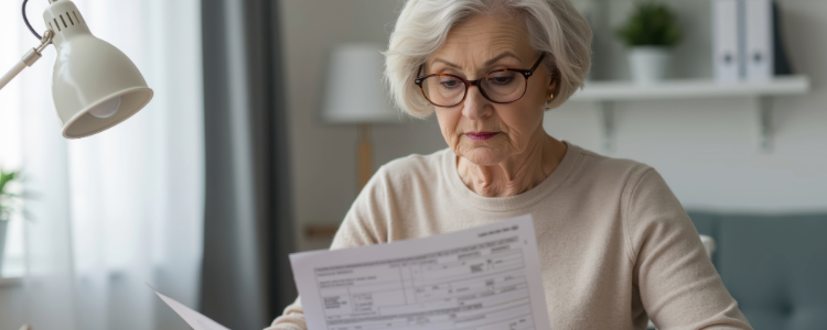 Photo of an older woman looking at her taxes