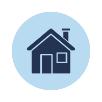 Icon of a home in shades of dark blue and light blue