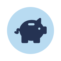Icon of a dark blue piggy bank on light blue circle