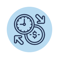 Photo of three person outlines in front of a clock