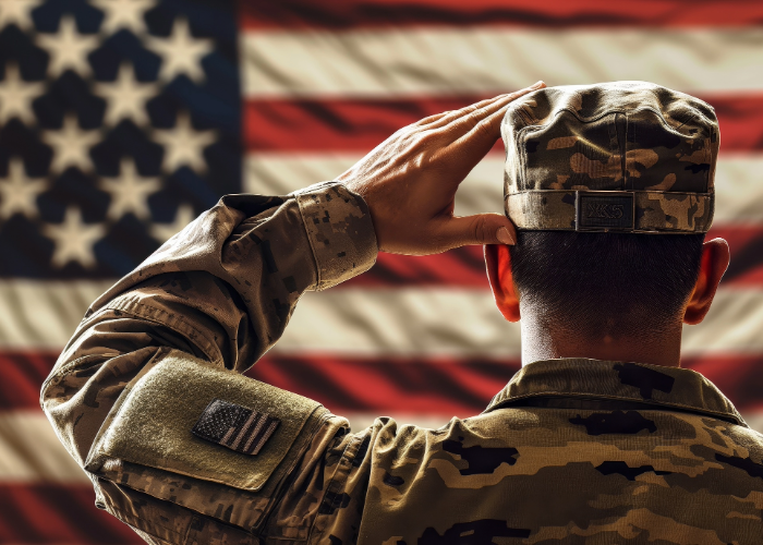 Photo of Service Member saluting to American Flag
