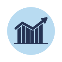 Blue icon of a graph trending upward
