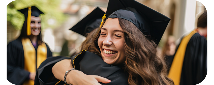Foto de un graduado abrazando a otro graduado