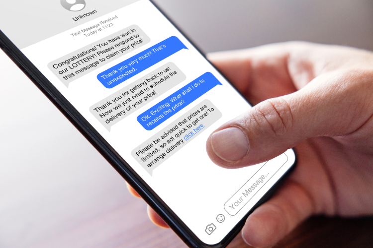 Photo of Suspicious Text Message About Winning the Lottery
