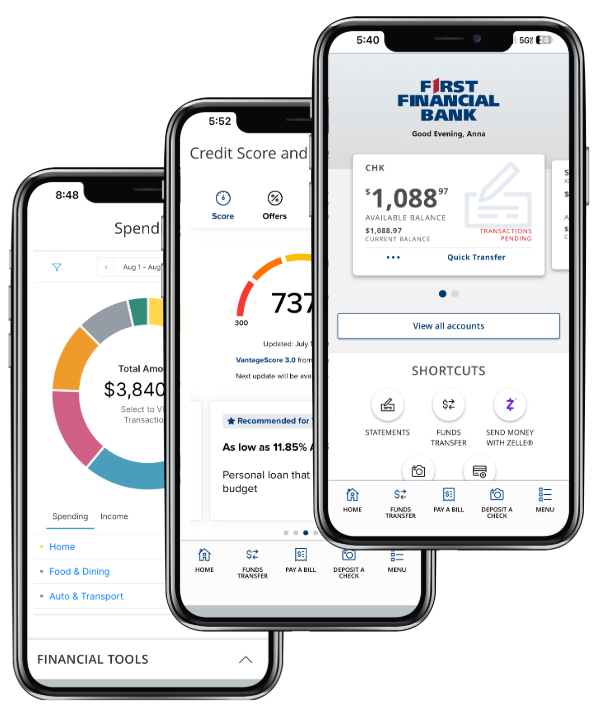 three photos of the digital banking app