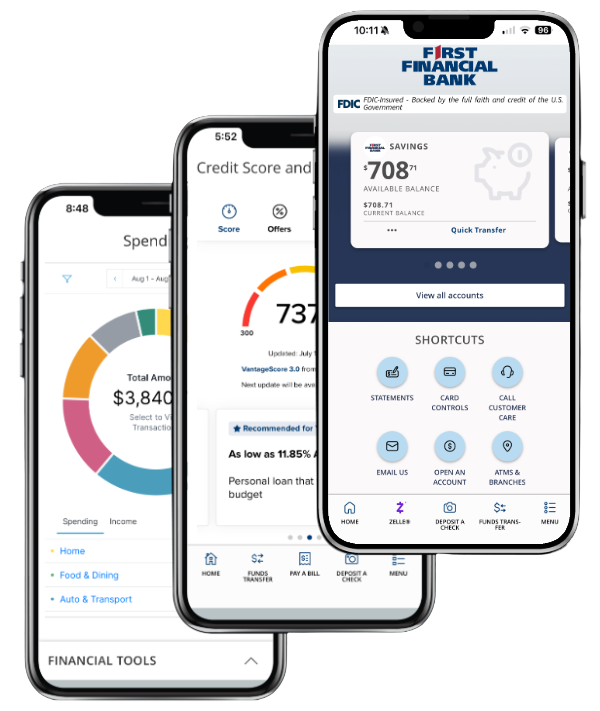 three photos of the digital banking app