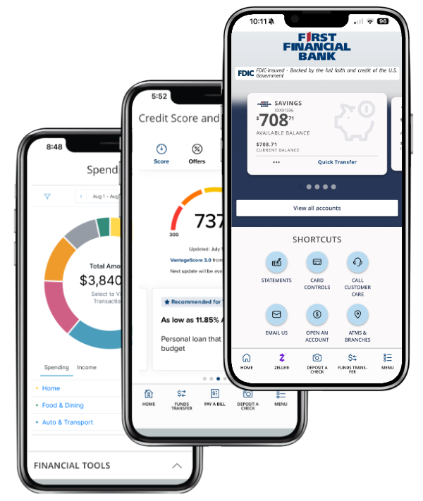 three photos of the digital banking app