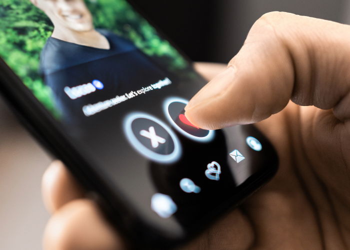 Image of a dating application on a cell phone